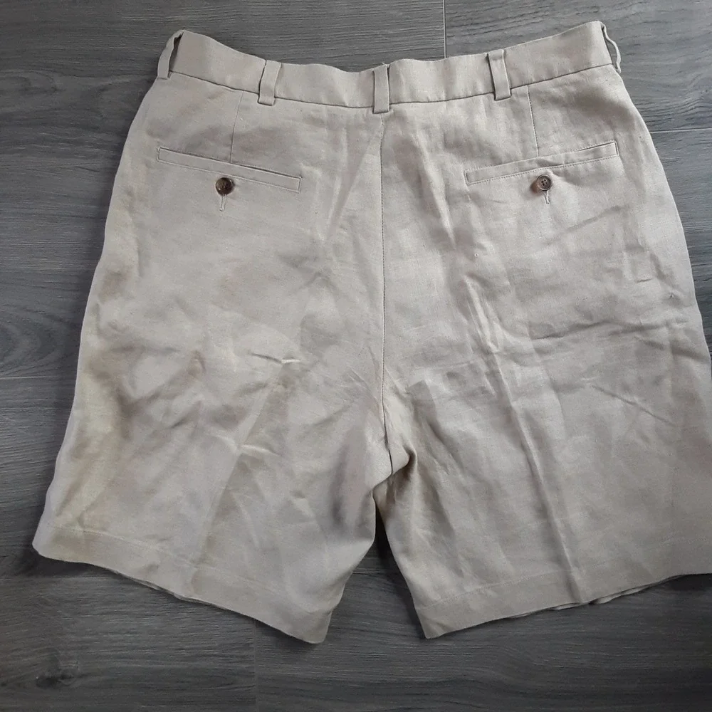 Brooks Brothers 346 Mens 34 Linen Pleated Shorts Beige Oatmeal Classic